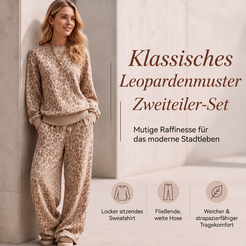 📢 Nur kurz: 50% Rabatt sichern! ⏰ Damen-Set mit Sweatshirt mit Leopardenmuster und weiten Hosen