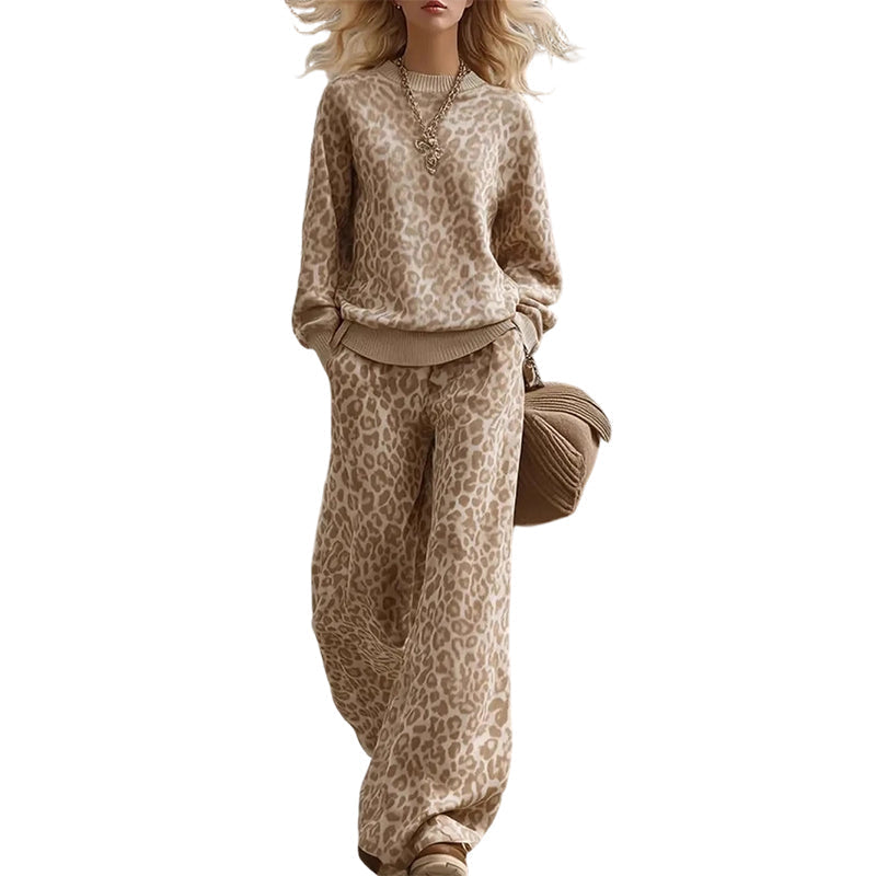 📢 Nur kurz: 50% Rabatt sichern! ⏰ Damen-Set mit Sweatshirt mit Leopardenmuster und weiten Hosen