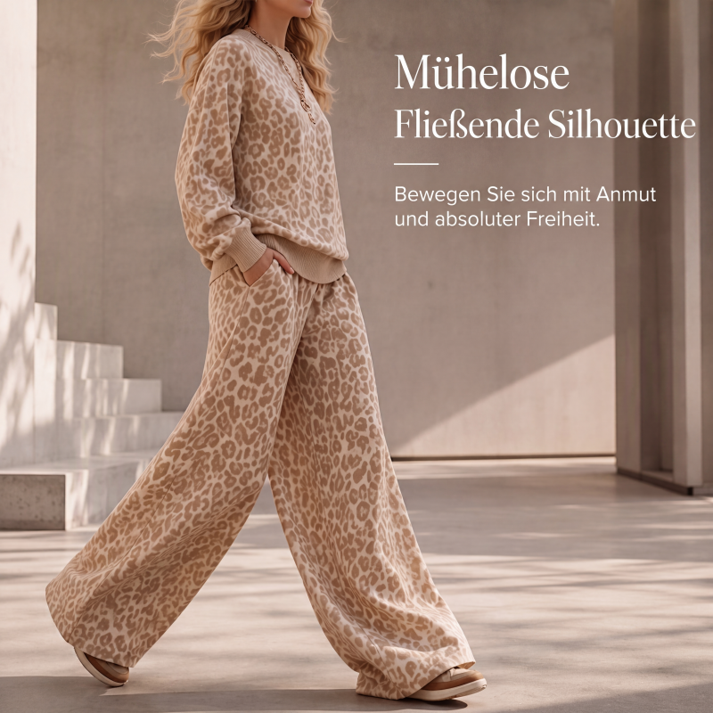 📢 Nur kurz: 50% Rabatt sichern! ⏰ Damen-Set mit Sweatshirt mit Leopardenmuster und weiten Hosen
