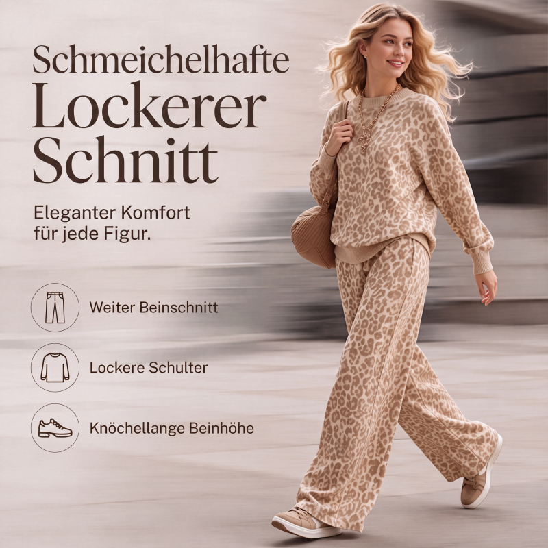 📢 Nur kurz: 50% Rabatt sichern! ⏰ Damen-Set mit Sweatshirt mit Leopardenmuster und weiten Hosen
