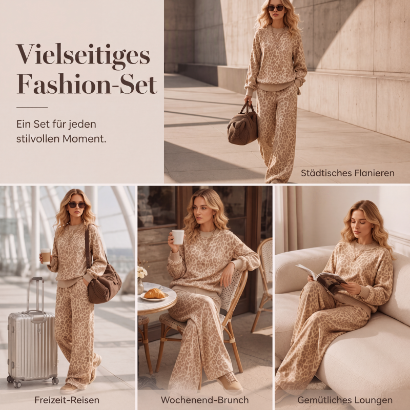 📢 Nur kurz: 50% Rabatt sichern! ⏰ Damen-Set mit Sweatshirt mit Leopardenmuster und weiten Hosen