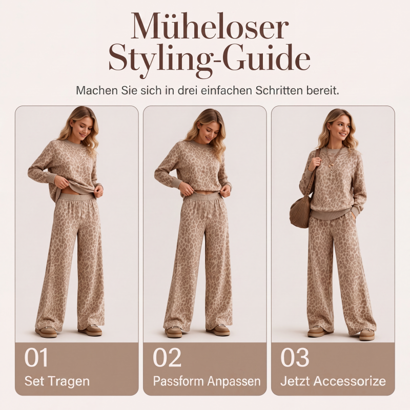📢 Nur kurz: 50% Rabatt sichern! ⏰ Damen-Set mit Sweatshirt mit Leopardenmuster und weiten Hosen