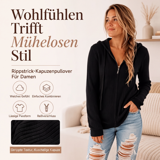 📢📢50%Rabatt!!!🎉✨Gerippter Kapuzenpullover mit Reißverschluss für Damen
