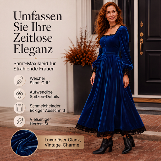 📢📢50%Rabatt!!!🎉✨Damen Vintage Samtkleid mit quadratischem Ausschnitt