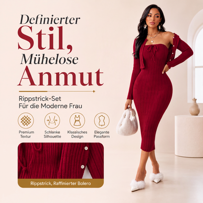 📢📢50%Rabatt!!!🎉✨Geripptes Damen-Bodycon-Kleid mit kurz geschnittener Strickjacke – Figurbetonter Look, weicher Rippstrick & perfekt aufeinander abgestimmt – Ideal für Partys, Dates & besondere Anlässe