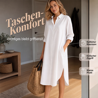 📢📢50%Rabatt!!!🎉✨Weites Baumwoll-Leinen-Hemdkleid für Damen mit Taschen
