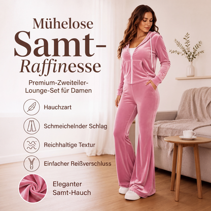 📢📢50%Rabatt!!!🎉✨Damen-Samt-Set mit Reißverschluss-Kapuzenpullover und Schlaghose