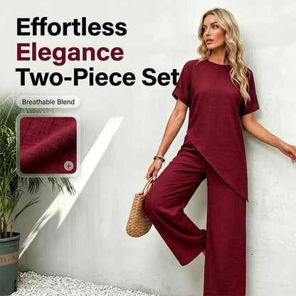 📢📢50%Rabatt!!!🎉🌺Set aus einem Oberteil mit asymmetrischem Saum und einer Hose mit weitem Bein
