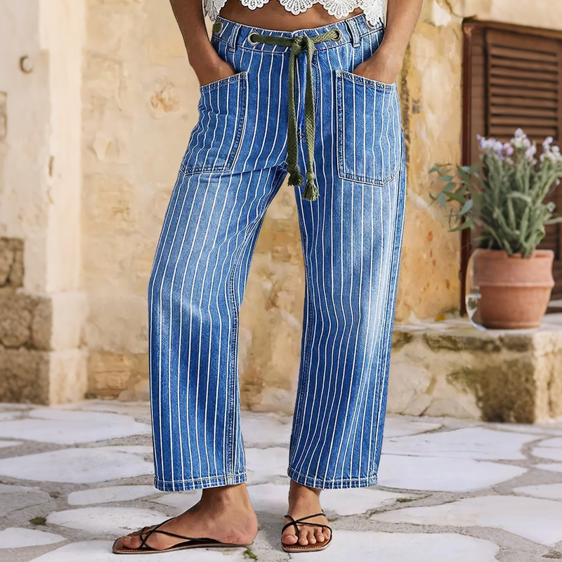 📢📢50%Rabatt!!!🎉✨Vertikal gestreifte elastische Denim-Hosen für Damen