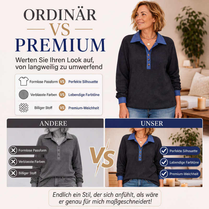 📢📢50%Rabatt!!!🎉✨Damen Strickoberteil mit kontrastierendem Jeanskragen