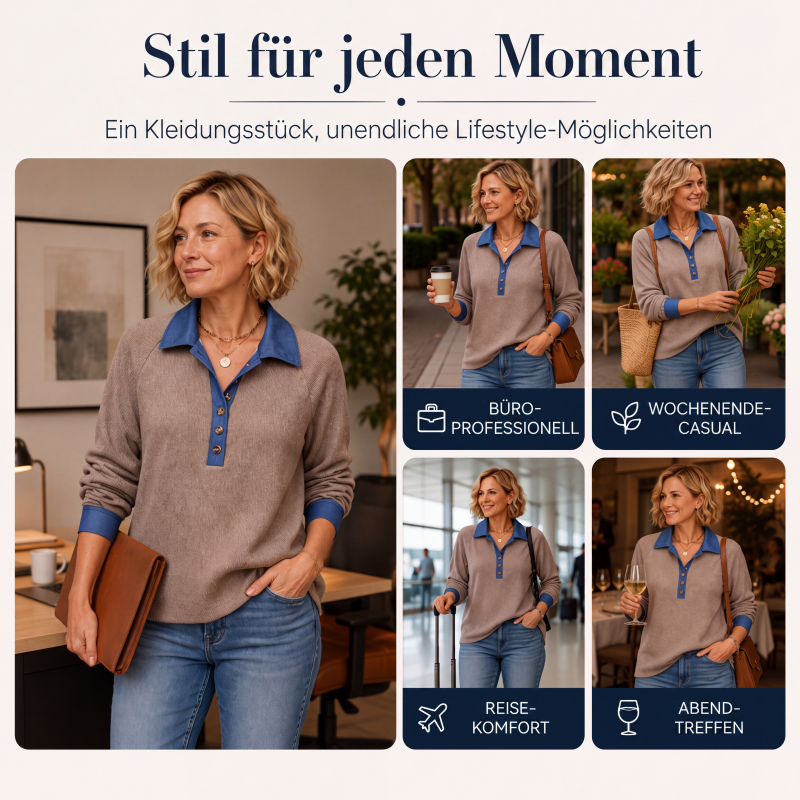 📢📢50%Rabatt!!!🎉✨Damen Strickoberteil mit kontrastierendem Jeanskragen