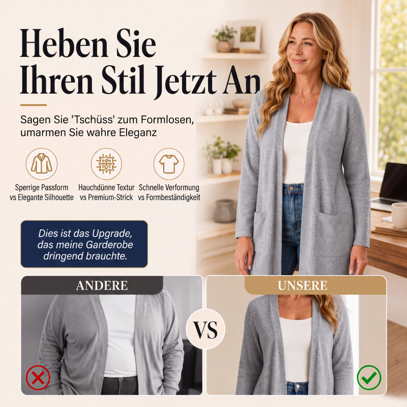 🧶 50 % RABATT – Lässige Damen-Cardigan mit offener Vorderseite & Taschen | Gemütlicher Layering-Look für jeden Tag ✨