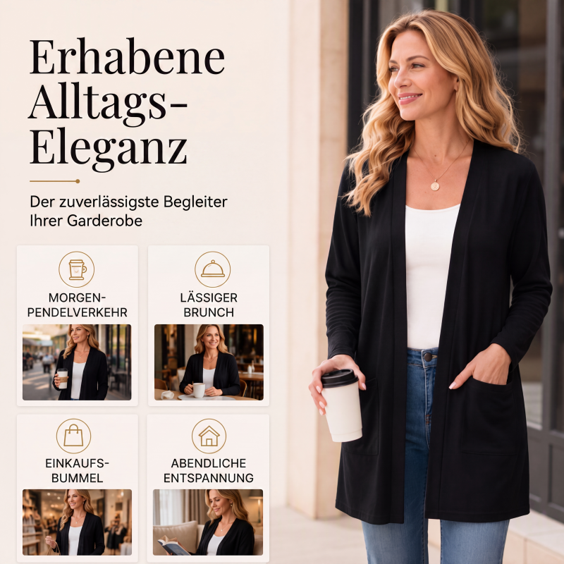 🧶 50 % RABATT – Lässige Damen-Cardigan mit offener Vorderseite & Taschen | Gemütlicher Layering-Look für jeden Tag ✨