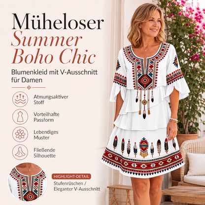 🌸 50 % RABATT – Damen Vintage Ethno-Print Stufenkleid | Boho-Eleganz trifft auf luftigen Komfort ✨