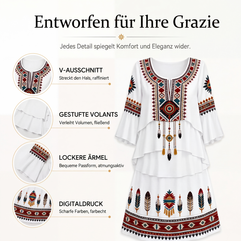 🌸 50 % RABATT – Damen Vintage Ethno-Print Stufenkleid | Boho-Eleganz trifft auf luftigen Komfort ✨