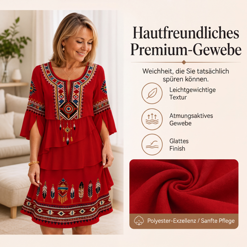 🌸 50 % RABATT – Damen Vintage Ethno-Print Stufenkleid | Boho-Eleganz trifft auf luftigen Komfort ✨