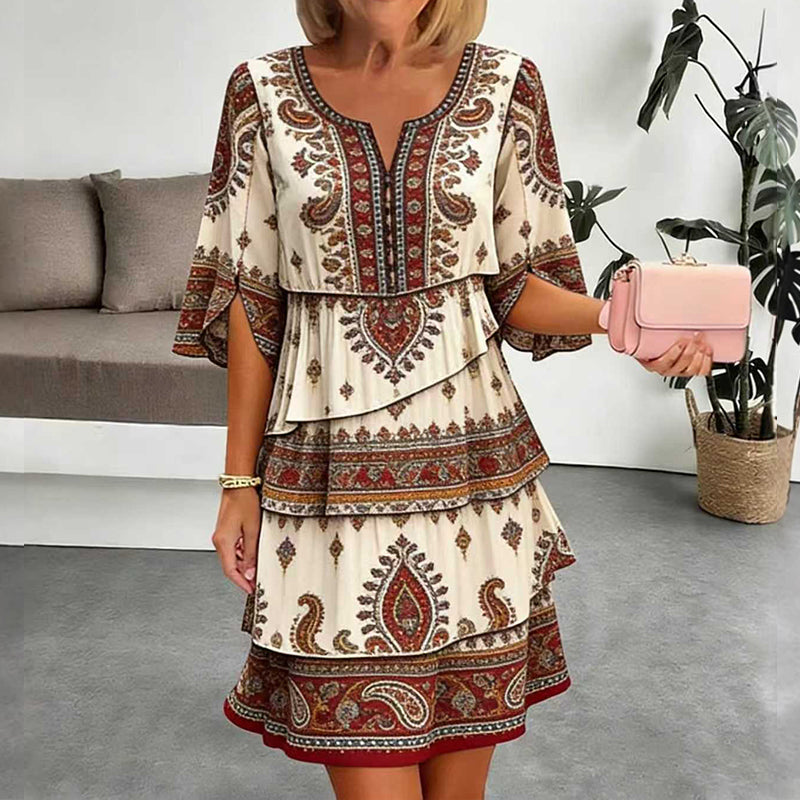 🌸 50 % RABATT – Damen Vintage Ethno-Print Stufenkleid | Boho-Eleganz trifft auf luftigen Komfort ✨