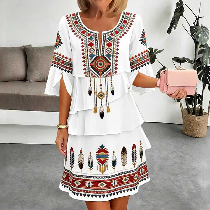 🌸 50 % RABATT – Damen Vintage Ethno-Print Stufenkleid | Boho-Eleganz trifft auf luftigen Komfort ✨
