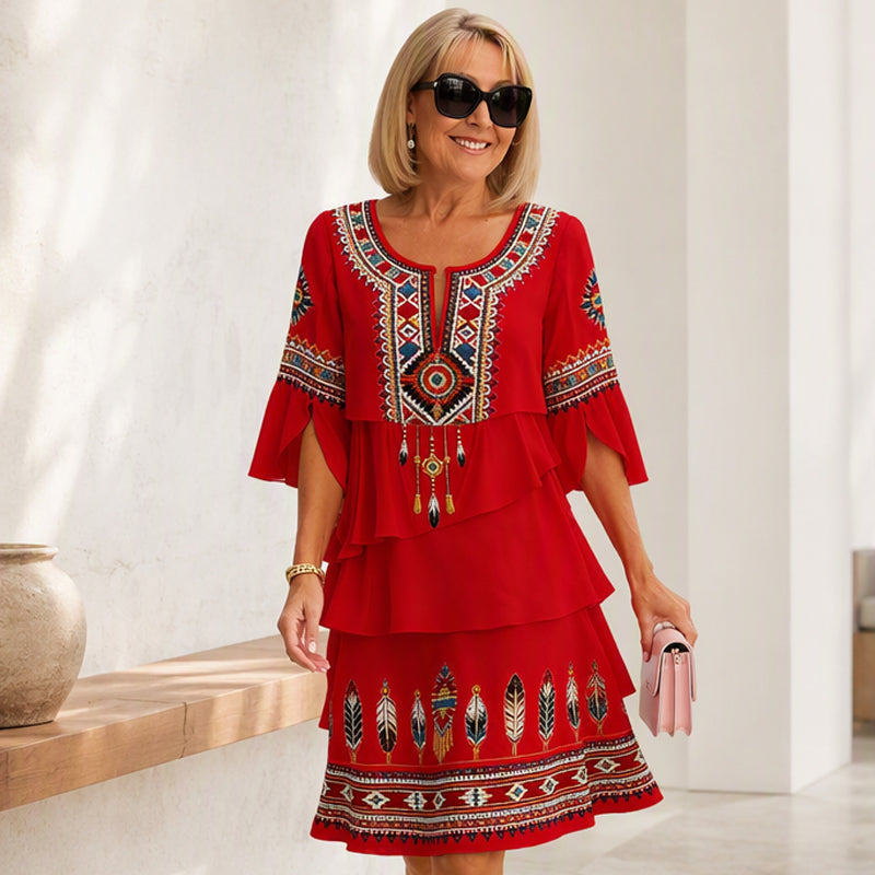 🌸 50 % RABATT – Damen Vintage Ethno-Print Stufenkleid | Boho-Eleganz trifft auf luftigen Komfort ✨