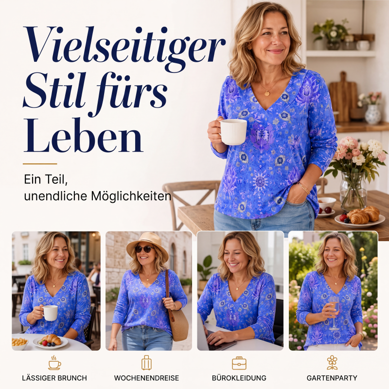 📢📢50%Rabatt!!!🎉✨Elegantes Damen-Oberteil mit Blumenmuster und V-Ausschnitt