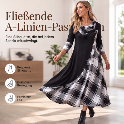 📢📢50%Rabatt!!!🎉✨Damen Maxikleid mit Karomuster und Kragen im Patchwork-Stil