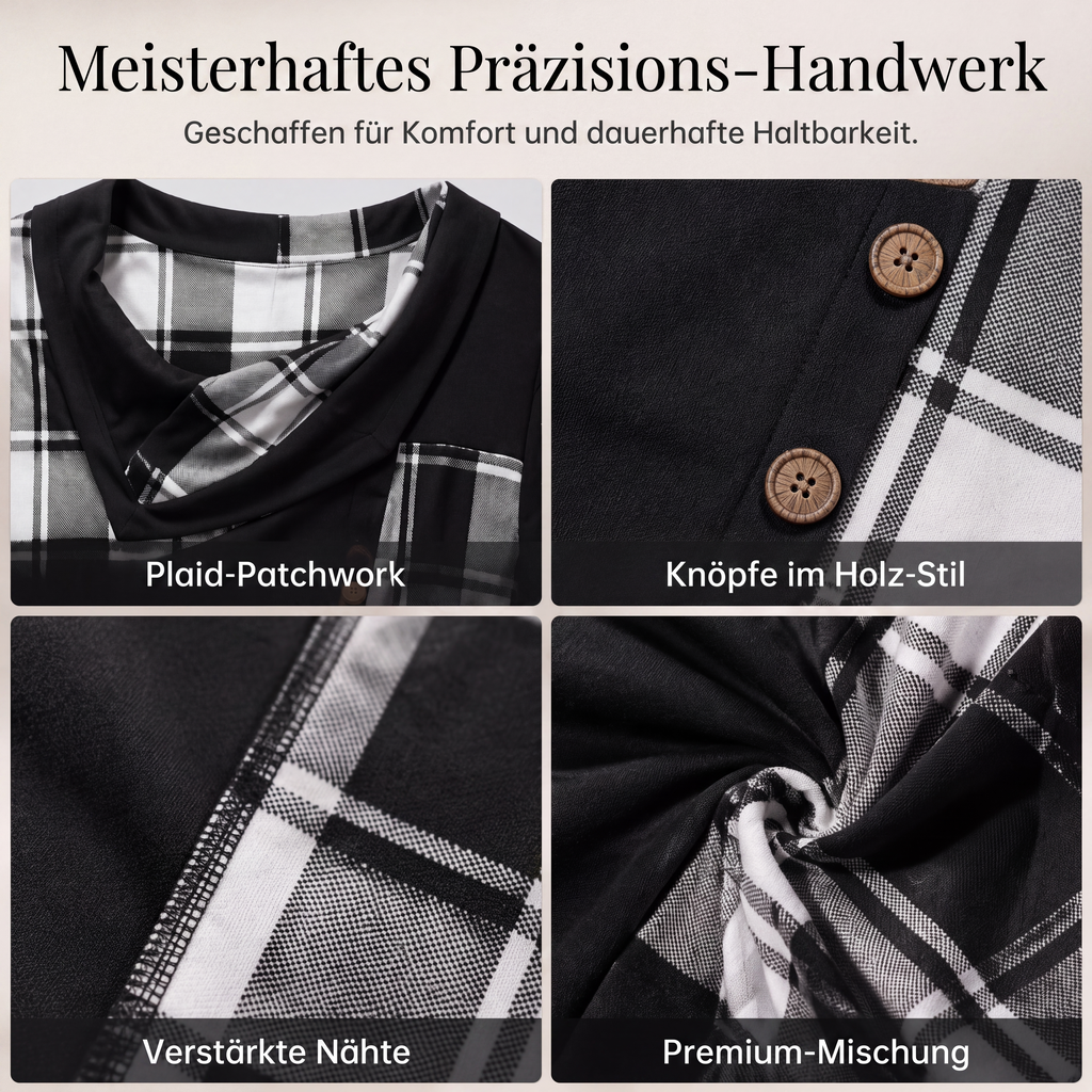 📢📢50%Rabatt!!!🎉✨Damen Maxikleid mit Karomuster und Kragen im Patchwork-Stil