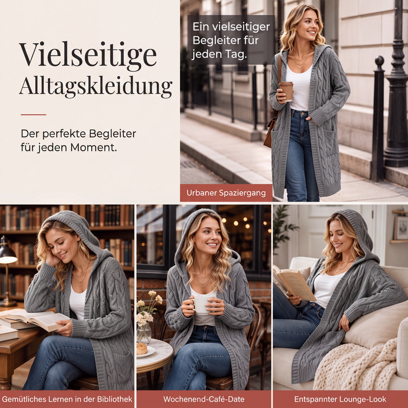 📢📢50 % Rabatt！🎉Lange Strickjacke mit Kapuze und Taschen für Damen