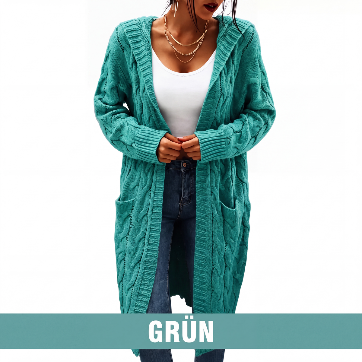 📢📢50 % Rabatt！🎉Lange Strickjacke mit Kapuze und Taschen für Damen