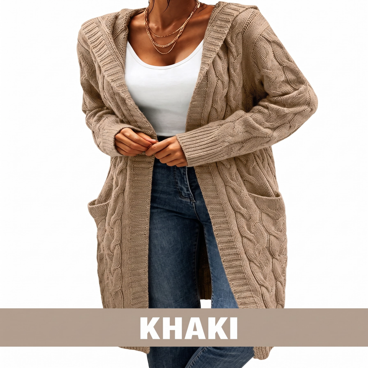 📢📢50 % Rabatt！🎉Lange Strickjacke mit Kapuze und Taschen für Damen