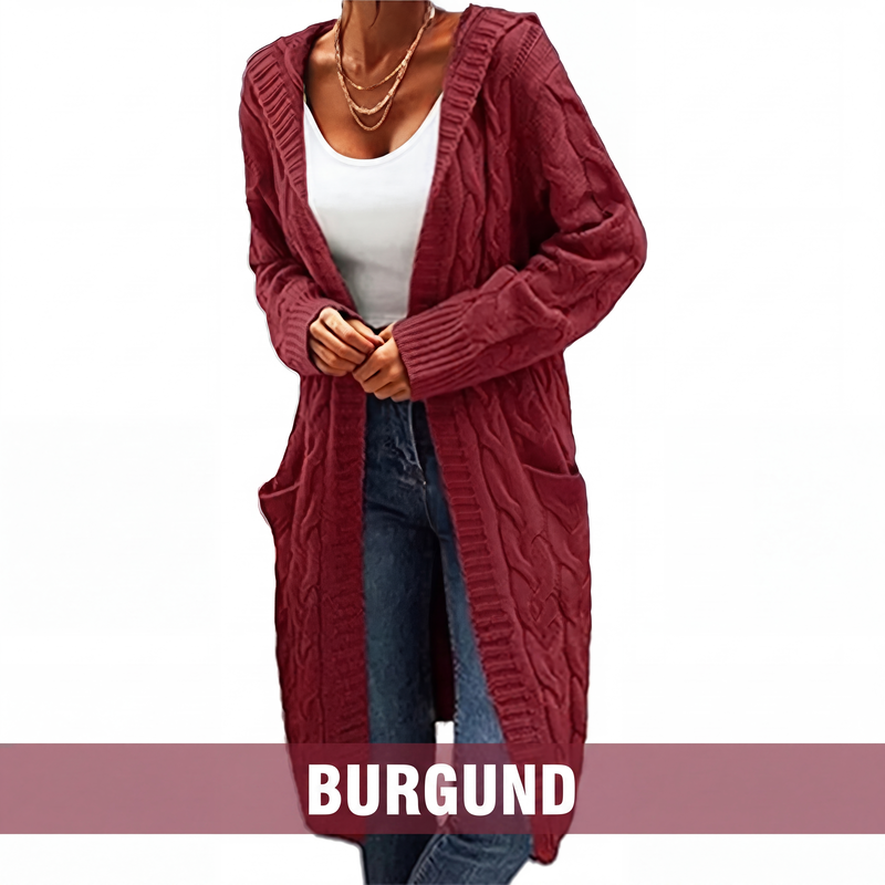 📢📢50 % Rabatt！🎉Lange Strickjacke mit Kapuze und Taschen für Damen