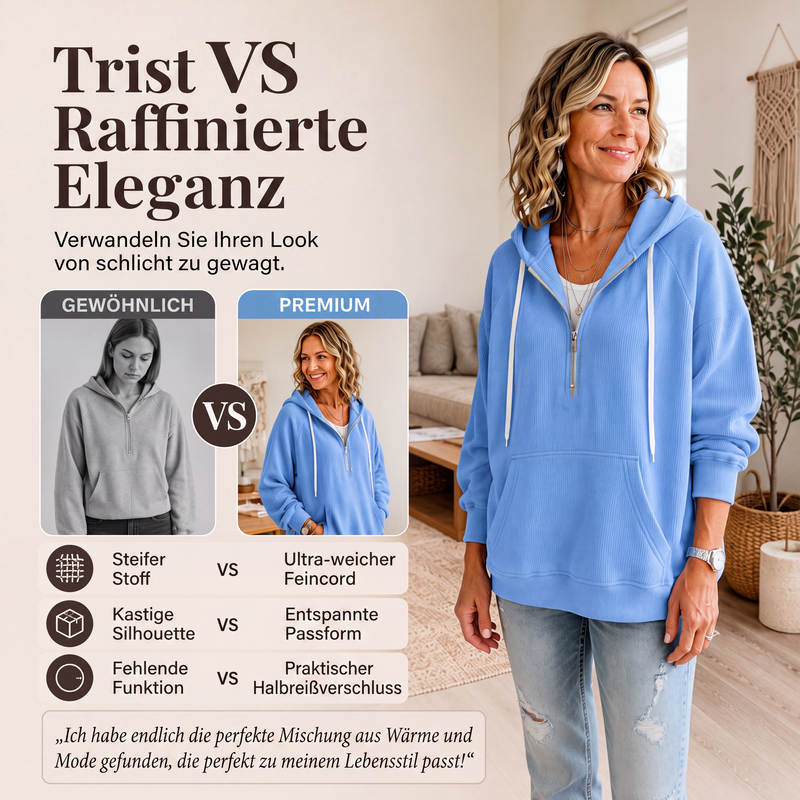 📢📢50%Rabatt!!!🎉✨Damen Cord-Hoodie mit halbem Reißverschluss