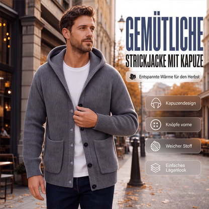 📢📢50%Rabatt!!!🎉✨Gestrickte Kapuzenstrickjacke für Herren, lässige, lockere Strickjacke mit Knöpfen, als Jacke tragbar