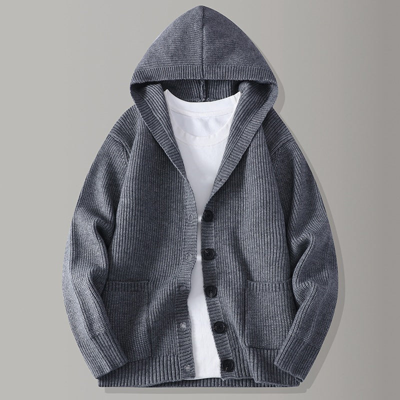 📢📢50%Rabatt!!!🎉✨Gestrickte Kapuzenstrickjacke für Herren, lässige, lockere Strickjacke mit Knöpfen, als Jacke tragbar
