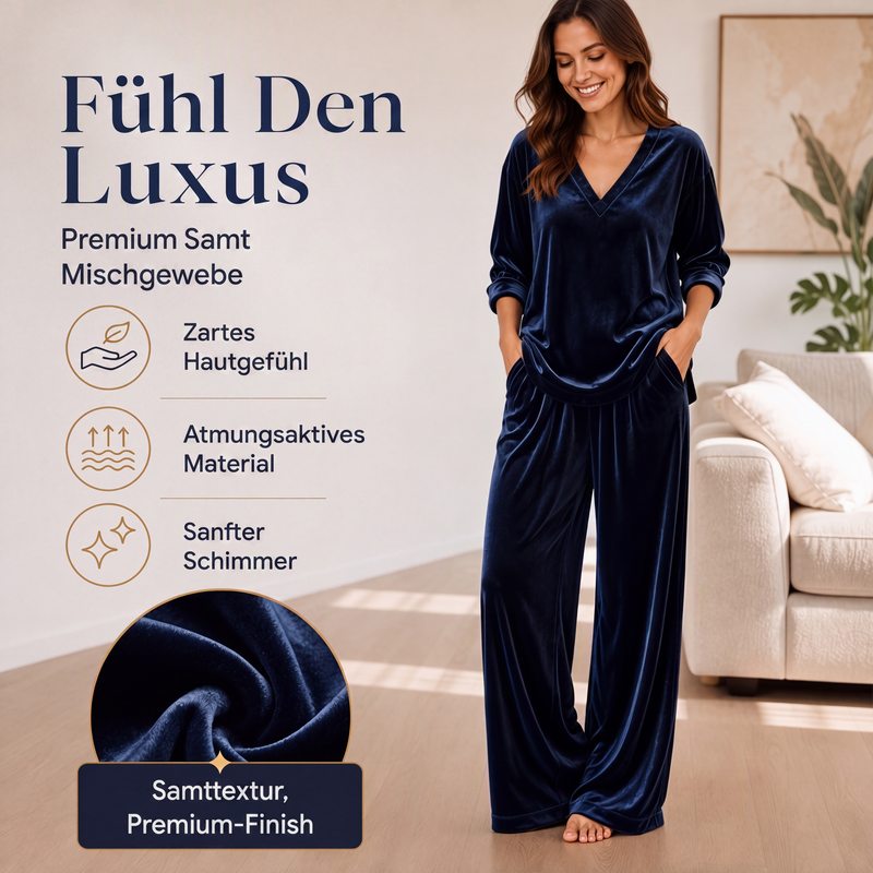 📢📢50%Rabatt!!!🎉✨Damen-Set aus Samt: V-Ausschnitt-Oberteil & Weite Hosen