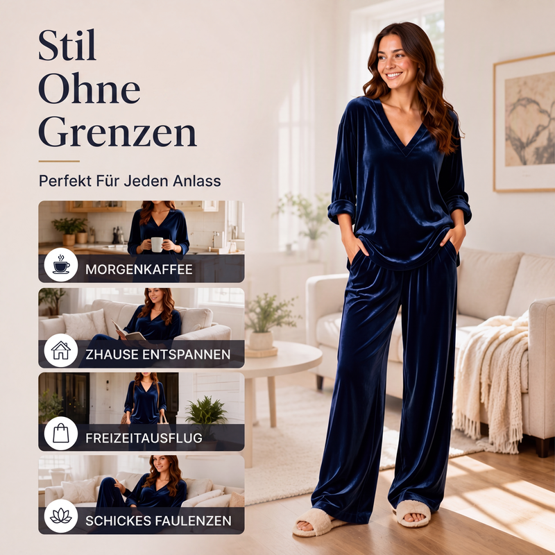 📢📢50%Rabatt!!!🎉✨Damen-Set aus Samt: V-Ausschnitt-Oberteil & Weite Hosen