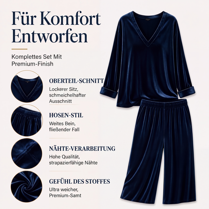 📢📢50%Rabatt!!!🎉✨Damen-Set aus Samt: V-Ausschnitt-Oberteil & Weite Hosen