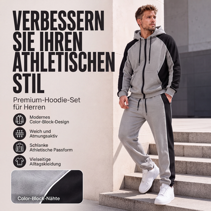 📢📢50%Rabatt!!!🎉✨Herren Farbblock-Set mit Reißverschluss-Kapuzenpullover und Jogginghose
