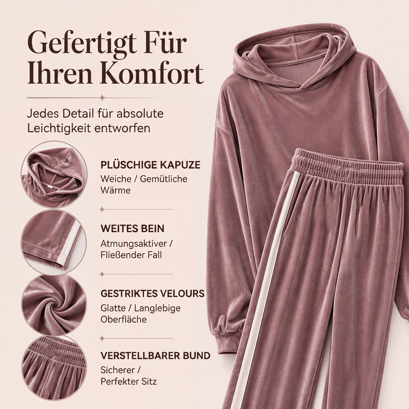📢📢50%Rabatt!!!🎉✨Damen-Samt-Kapuzenpullover & Gestreifte Hosen Set