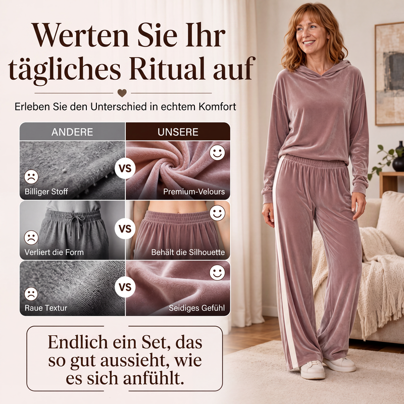 📢📢50%Rabatt!!!🎉✨Damen-Samt-Kapuzenpullover & Gestreifte Hosen Set
