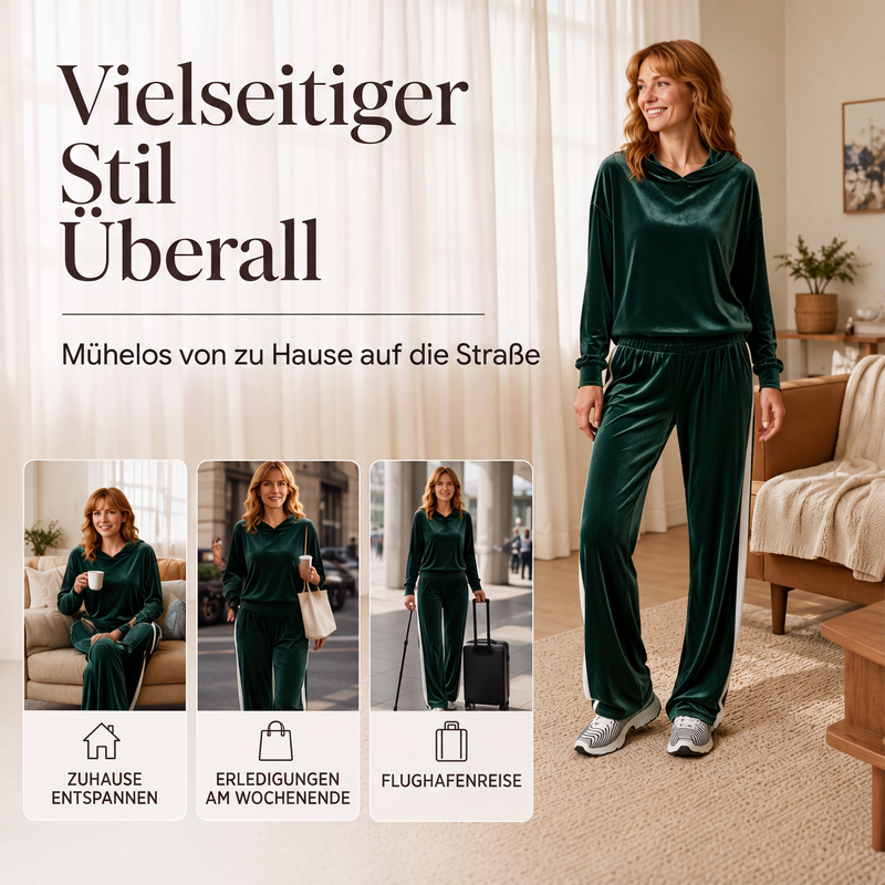 📢📢50%Rabatt!!!🎉✨Damen-Samt-Kapuzenpullover & Gestreifte Hosen Set