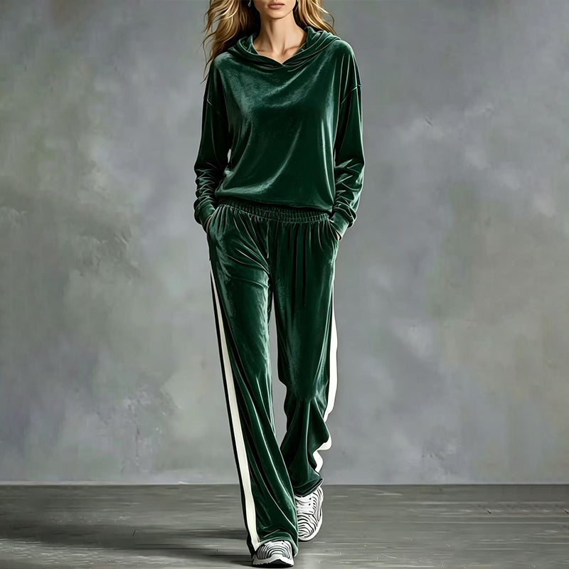 📢📢50%Rabatt!!!🎉✨Damen-Samt-Kapuzenpullover & Gestreifte Hosen Set