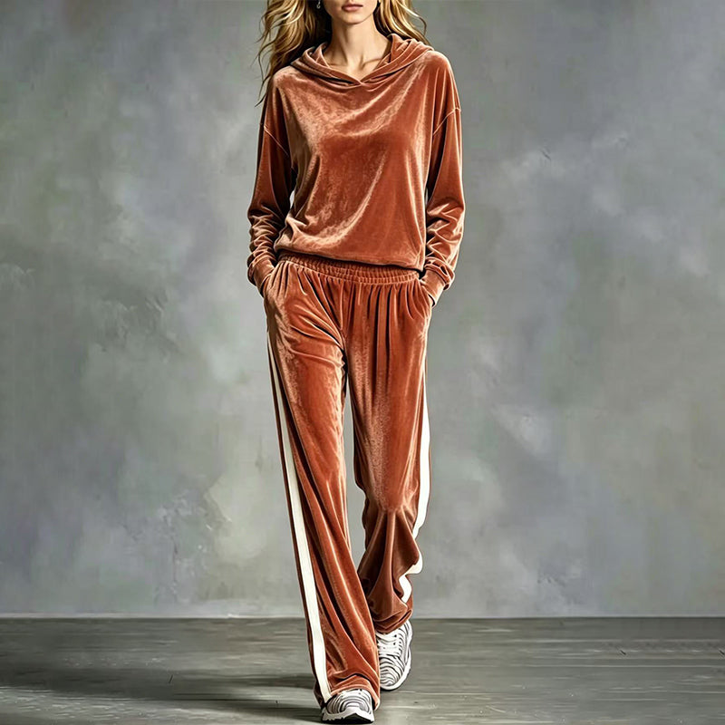 📢📢50%Rabatt!!!🎉✨Damen-Samt-Kapuzenpullover & Gestreifte Hosen Set
