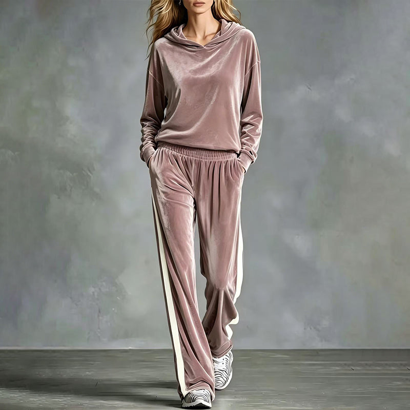 📢📢50%Rabatt!!!🎉✨Damen-Samt-Kapuzenpullover & Gestreifte Hosen Set