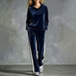 📢📢50%Rabatt!!!🎉✨Damen-Samt-Kapuzenpullover & Gestreifte Hosen Set