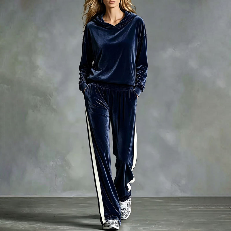 📢📢50%Rabatt!!!🎉✨Damen-Samt-Kapuzenpullover & Gestreifte Hosen Set