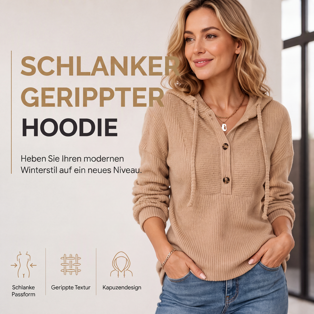 🧶 50 % RABATT | Gemütlich, lässig & vielseitig – Damen Rippstrick-Hoodie mit Knopfdetails