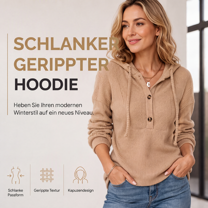 🧶 50 % RABATT | Gemütlich, lässig & vielseitig – Damen Rippstrick-Hoodie mit Knopfdetails