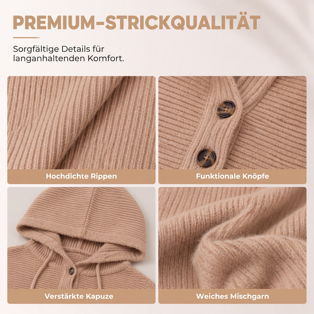 🧶 50 % RABATT | Gemütlich, lässig & vielseitig – Damen Rippstrick-Hoodie mit Knopfdetails