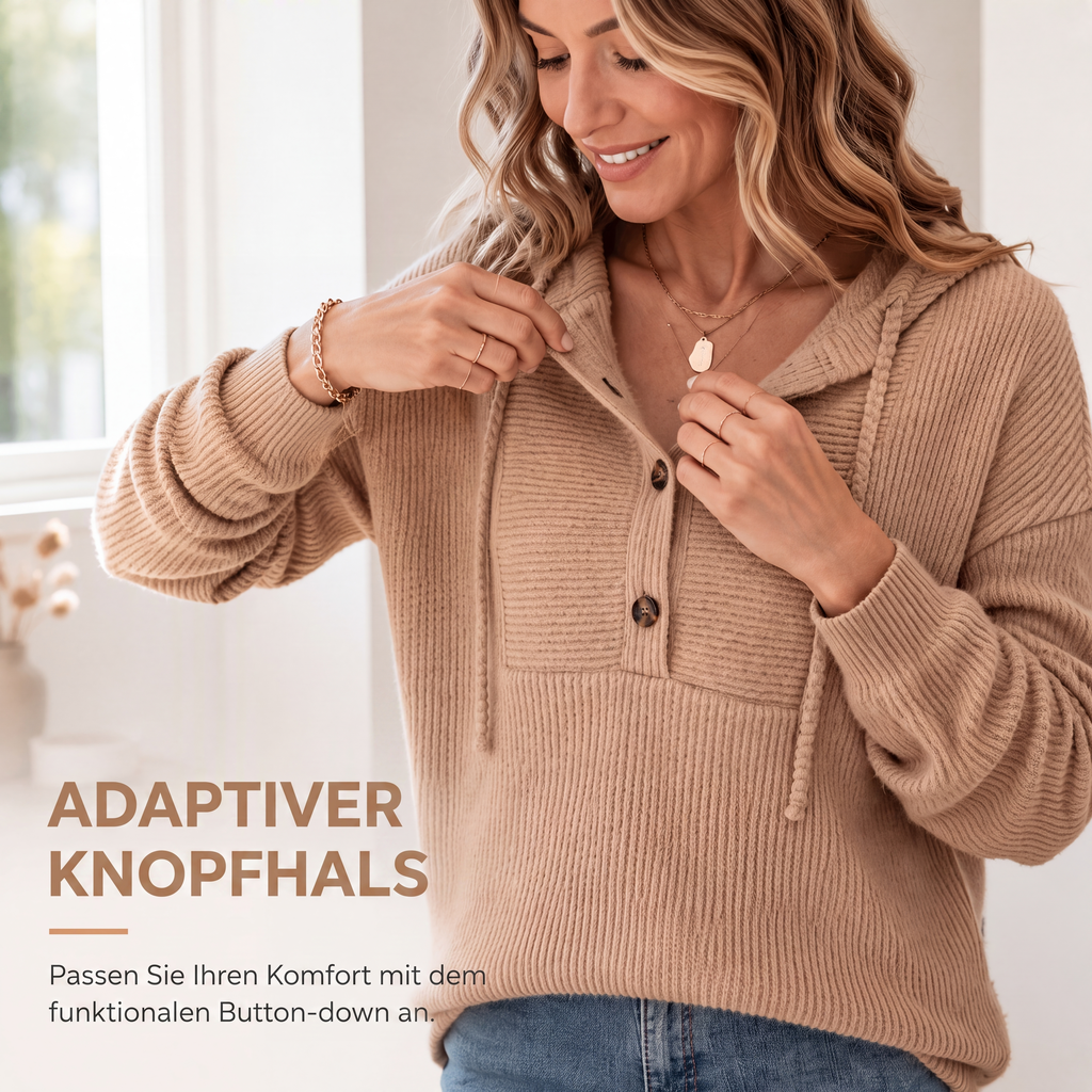 🧶 50 % RABATT | Gemütlich, lässig & vielseitig – Damen Rippstrick-Hoodie mit Knopfdetails