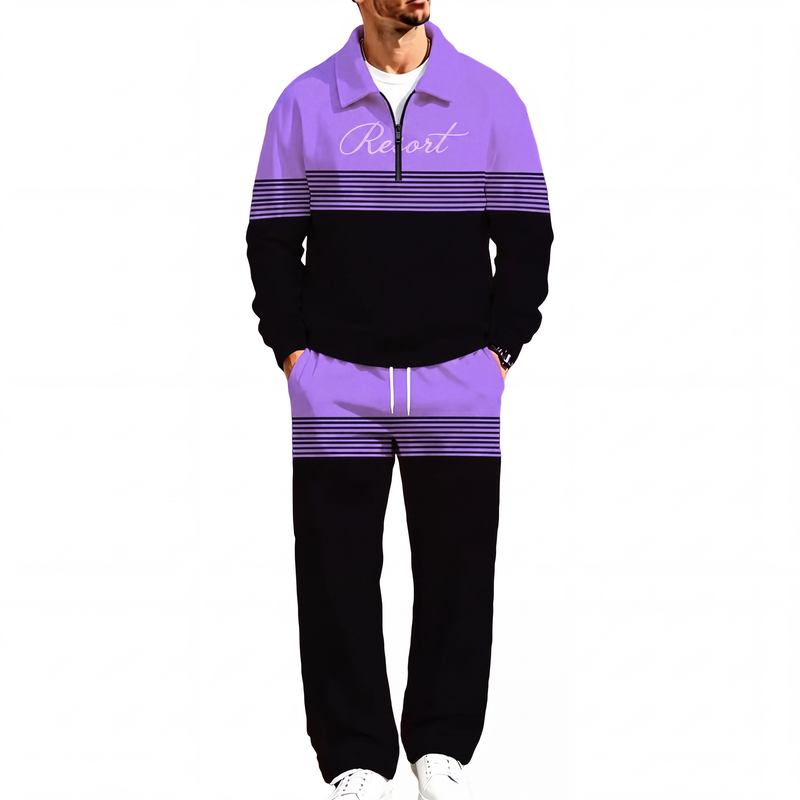 📢📢50%Rabatt!!!🎉✨Bedrucktes Trainingsanzug-Set für Herren mit Halbreißverschluss: Sweatshirt und Hose